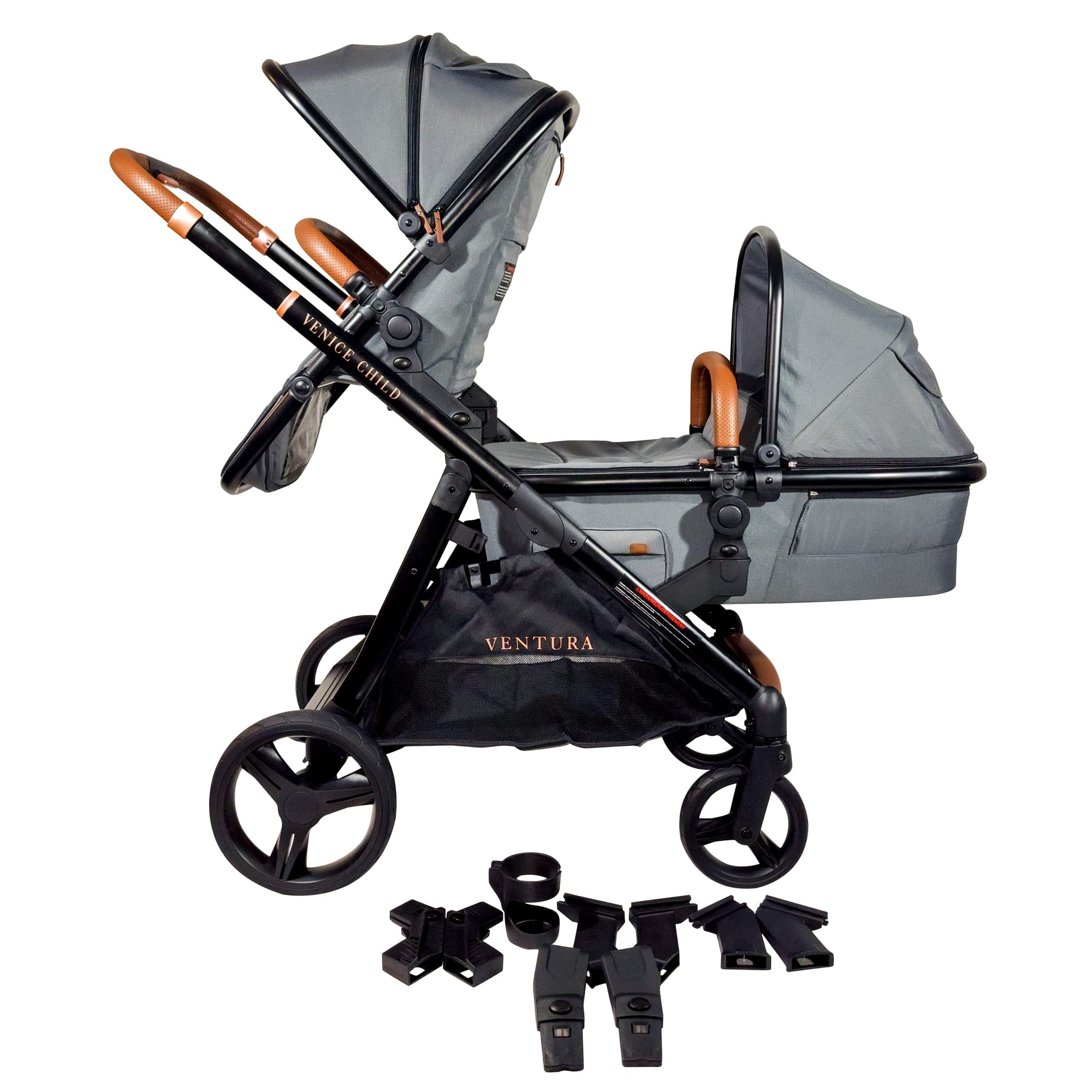 Ventura Single to Double Stroller with Standing Platform & Bassinet (P – VeniceChild